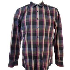 Kenneth Cole Plaid Collared Button Up Dress Shirt